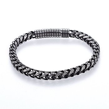 Retro 304 Stainless Steel Chain Bracelets, with Bayonet Clasps, Antique Silver, 8-5/8 inch(22cm), 6x6mm