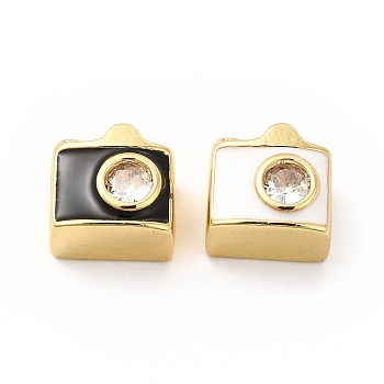 Brass Micro Pave Cubic Zirconia Beads, with Enamel, Cadmium Free & Lead Free, Real 18K Gold Plated, Camera, Mixed Color, 9x10x7.5mm, Hole: 2.2mm