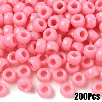 200Pcs Opaque Plastic Beads, Barrel, Hot Pink, 9x6mm, Hole: 3.8mm