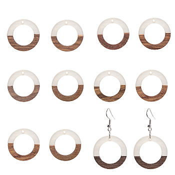Ornaland Resin & Wood Pendants, Ring, WhiteSmoke, 28x3mm, Hole: 1.5mm, 10pcs/box