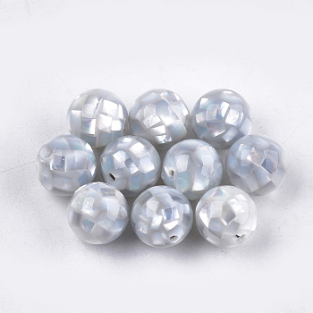 Resin Beads, with Shell, Round, Gray, 10~10.5mm, Hole: 1mm