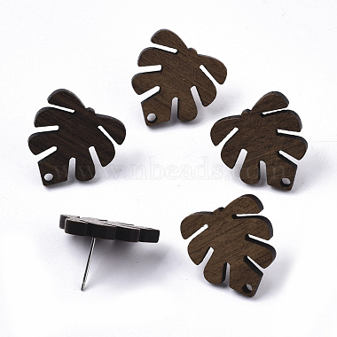 Stainless Steel Color Coconut Brown Leaf Wood Stud Earring Findings