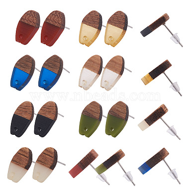 craftdady 14 paires 7 couleurs résine et bois de noyer boucles d'oreilles(MAK-CD0001-03)-2