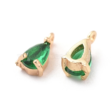 Real Gold Plated Green Teardrop Brass+Cubic Zirconia Charms