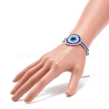 Bracelet à maillons en mauvais œil tressé en graines de verre pour femme(BJEW-JB08398-01)-3