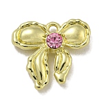 Rack Plating Alloy Pendant, with Rhinestone, Lead Free & Cadmium Free, Bowknot, Golden, Rose, 13.5x15x4mm, Hole: 1.4mm(PALLOY-F312-61G-02)