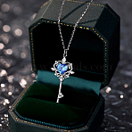 Key 925 Sterling Silver Micro Pave Cubic Zirconia Pendant Necklaces, Platinum, Cornflower Blue, 15.75 inch(40cm)(FS-WG0FCDD-03)