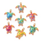 Printed Alloy Pendants, Turtle, Golden, Mixed Color, 23x21x4mm, Hole: 1.8mm(AL-CBAFB12-04G)