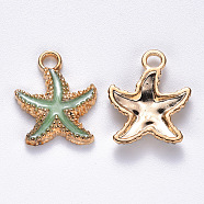 Alloy Enamel Pendants, Starfish, Light Gold, Pale Green, 18x15x3mm, Hole: 2.5mm(ENAM-S121-023A)