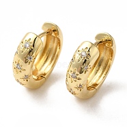 Clear Cubic Zirconia Star Hoop Earrings, Brass Chunky Earrings for Women, Cadmium Free & Nickel Free & Lead Free, Real 18K Gold Plated, 25x6.5mm, Pin: 1.1mm(EJEW-C022-04G)