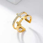 Stainless Steel Cross Open Cuff Rings, Golden, no size(AH4646-1)