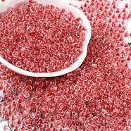 Transparent Inside Colours Glass Seed Beads, Round Hole, Round, Light Coral, 4x3mm, Hole: 1.4mm, about 6428pcs/pound(SEED-A032-04J)