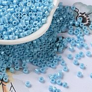 Baking Paint Glass Seed Beads, Cylinder, Light Sky Blue, 2.5x2mm, Hole: 1.4mm, about 45359pcs/pound(SEED-S042-15A-10)