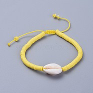 (Jewelry Parties Factory Sale)Handmade Polymer Clay Heishi Beads Braided Bracelets, with Cowrie Shell Beads and Nylon Cord, Yellow, 2 inch~3-1/8 inch(5~8cm)(BJEW-JB04318-02)