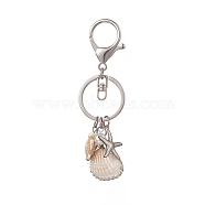 Shell Starfish Pendant Keychains, with Alloy Split Key Rings and Fish Brass Enamel Pendant, Turtle, Platinum, 10.1cm(KEYC-TA00008)