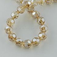 Electroplate Glass Bead Strands, Pearl Luster Plated, Faceted(32 Facets), Round, Pale Goldenrod, 6x5mm(EGLA-R015-6mm-24)