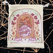 Cloth Tarot Cards Storage Drawstring Bags, Tarot Desk Storage Holder, Skull Pattern, 18x13cm(ZODI-PW0002-07A)