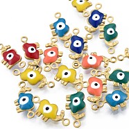 304 Stainless Steel Enamel Connector Charms, Real 18K Gold Plated, Elephant with Evil Eye, Mixed Color, 6.5x15x2.5mm, Hole: 1.2mm(STAS-N092-177)
