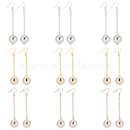 9 Pairs 3 Color Bling Disco Ball CCB Plastic Dangle Earrings, Alloy Long Drop Earrings for Women, Mixed Color, 69mm, Pin: 0.8mm, 3 Pair/color(EJEW-AN0001-65)