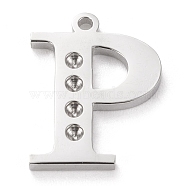 304 Stainless Steel Letter Pendant Rhinestone Settings, Stainless Steel Color, Letter.P, P: 15x12x1.5mm, Hole: 1.2mm, Fit for 1.6mm rhinestone(STAS-J028-01P)