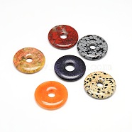Donut/Pi Disc Natural Gemstone Pendants, Mixed Stone, Donut Width: 12mm, 30x5mm, Hole: 6mm(G-L234-30mm-M)