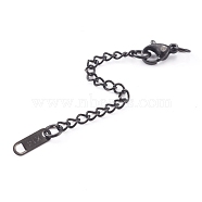304 Stainless Steel Chain Extender, Chain Tabs with Word K14, and Lobster Claw Clasps, Electrophoresis Black, 64~80mm(FIND-JF00088-03)