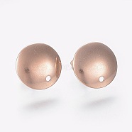 Ion Plating(IP) 304 Stainless Steel Stud Earring Findings, with Loop, Flat Round, Rose Gold, 13x2mm, Hole: 1.5mm, Pin: 0.8mm(STAS-K184-03-01RG)