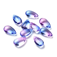 Transparent Glass Charms, Dyed & Heated, Teardrop, Dodger Blue, 13.5x8x5.5mm, Hole: 1mm(GLAA-O017-01H)