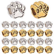 100Pcs 2 Styles Tibetan Style Zinc Alloy Dog Paw Prints European Beads, Large Hole Beads, Antique Silver & Antique Golden, 9.5~11x9.5~10.6x6.5~7.5mm, Hole: 4.4~4.8mm, 50pcs/style(MPDL-AR0001-02)