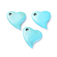 Synthetic Turquoise Pendants, Dyed, Heart, Deep Sky Blue, 45x45x9mm, Hole: 6mm(TURQ-L031-024)