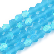 Imitate Austrian Crystal Bicone Frosted Glass Beads Strands, Grade AA, Faceted, Deep Sky Blue, 3.5~3.8x3mm, Hole: 0.8mm, about 113~115pcs/strand, 14.17~14.37 inch(36~36.5cm)(EGLA-A039-T3mm-MB19)