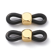 Eyeglass Holders, Glasses Rubber Loop Ends, with Cube Brass Beads, Black, 20x6x5mm(KK-A148-05G-A)