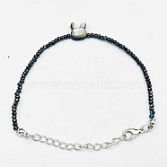 Faceted Rondelle Glass Beaded Bracelets, Rabbit Shell Bracelets, Midnight Blue(TR4821-3)