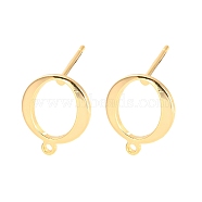 Rack Plating Brass Stud Earring Findings, with Horizontal Loops, Rings, Real 18K Gold Plated, 12x10mm, Hole: 1mm, Pin: 0.8mm(KK-M261-45G)