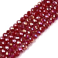 Electroplate Glass Beads Strands, Opaque Solid Color, AB Color Plated, Faceted, Rondelle, Brown, 3.5~3.8x3mm, Hole: 0.4mm, about 113~115pcs/strand, 32.5~33cm(EGLA-A044-P3mm-B02)