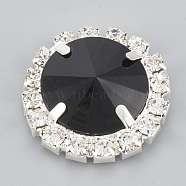 Brass Rhinestone Flat Back Cabochons, with Acrylic Rhinestone, Flat Round, Silver Color Plated, Black, 24.5~25x8mm, Hole: 10mm(RB-S048-16A)