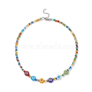 Glass Seed Beaded Necklaces for Women, Millefiori Glass Beads Bib Necklaces, Mixed Color, 16.81 inch(42.7cm)(NJEW-JN03986)