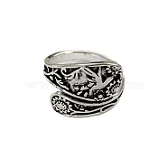 Hummingbird & Sunflower Zinc Alloy Cuff Rings for Women, Antique Silver, Inner Diameter: 18mm(PW-WG8F0A6-01)