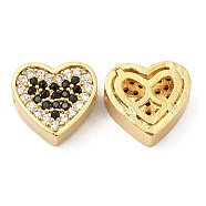Brass Micro Pave Cubic Zirconia Beads, Heart, Real 18K Gold Plated, 9.5x10.5x5.5mm, Hole: 2.5mm(KK-I705-11G)