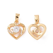 Real 18K Gold Plated Brass Micro Pave Cubic Zirconia Pendants, Heart Charms, Clear, 12.5x12x5mm, Hole: 5x3mm(KK-E068-VC449)