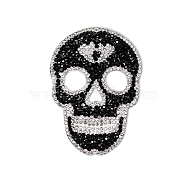 Halloween Skull Shape Hotfix Rhinestone, Rhinestone Appliques, for Costume, Hat, Bag, Jet, 89x63mm(WG56936-07)