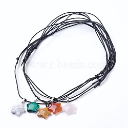 Pendant Necklaces, Natural & Synthetic Mixed Stone Pendants, with Brass Findings and Chinese Waxed Cotton Cord, Star, Platinum, 14.1~28.3 inch(36~72cm), Pendant: 22x20x5.5~6.5mm(X-NJEW-JN02195-M)