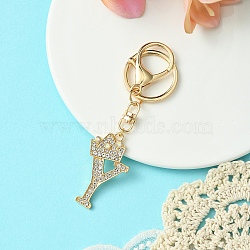 Golden Alloy Rhinestone Keychain, with Alloy Clasp and Iron Rings, Letter Y, 10cm, Pendant: 42mm(KEYC-YW00105-25)