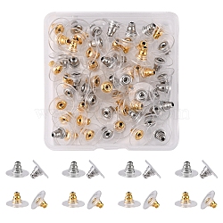 60Pcs 2 Style 304 Stainless Steel Ear Nuts, Earring Backs, with Plastic Findings, Golden & Stainless Steel Color, 11.5x6mm, Hole: 0.7~1.2mm, 30Pcs/style (STAS-YW0001-34)
