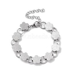 Non-Tarnish 304 Stainless Steel Link Chain Bracelets for Women, Stainless Steel Color, Flower, 6-1/8 inch(15.5cm)(BJEW-Q343-04A-P)