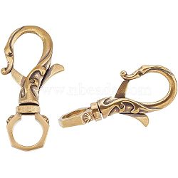 2Pcs Tibetan Style Brass Lobster Claw Clasp, Embossed Pattern, Antique Golden, 55x28x9.5mm, Hole: 12mm(FIND-AR0002-51)