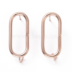 201 Stainless Steel Stud Earring Findings, with Vertical Loop and 316 Stainless Steel Pin, Oval, Real Rose Gold Plated, 25.5x10mm, Hole: 2.5mm, Pin: 0.7mm.(STAS-K241-25RG)