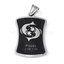 304 Stainless Steel Pendants, with Enamel, Stainless Steel Color, Rectangle with Constellation, Pisces, 39x26x3mm, Hole: 7x3mm(STAS-O008-01B)