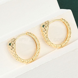 Brass Green Cubic Zirconia Hoop Earrings, Snake, Real 18K Gold Plated, 19.5x5.5x18mm(EJEW-Q016-12G)