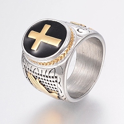 304 Stainless Steel Finger Rings, with Enamel, Wide Band Rings, Cross, Mixed Color, Size 11, 21mm(RJEW-G091-22-21mm)
